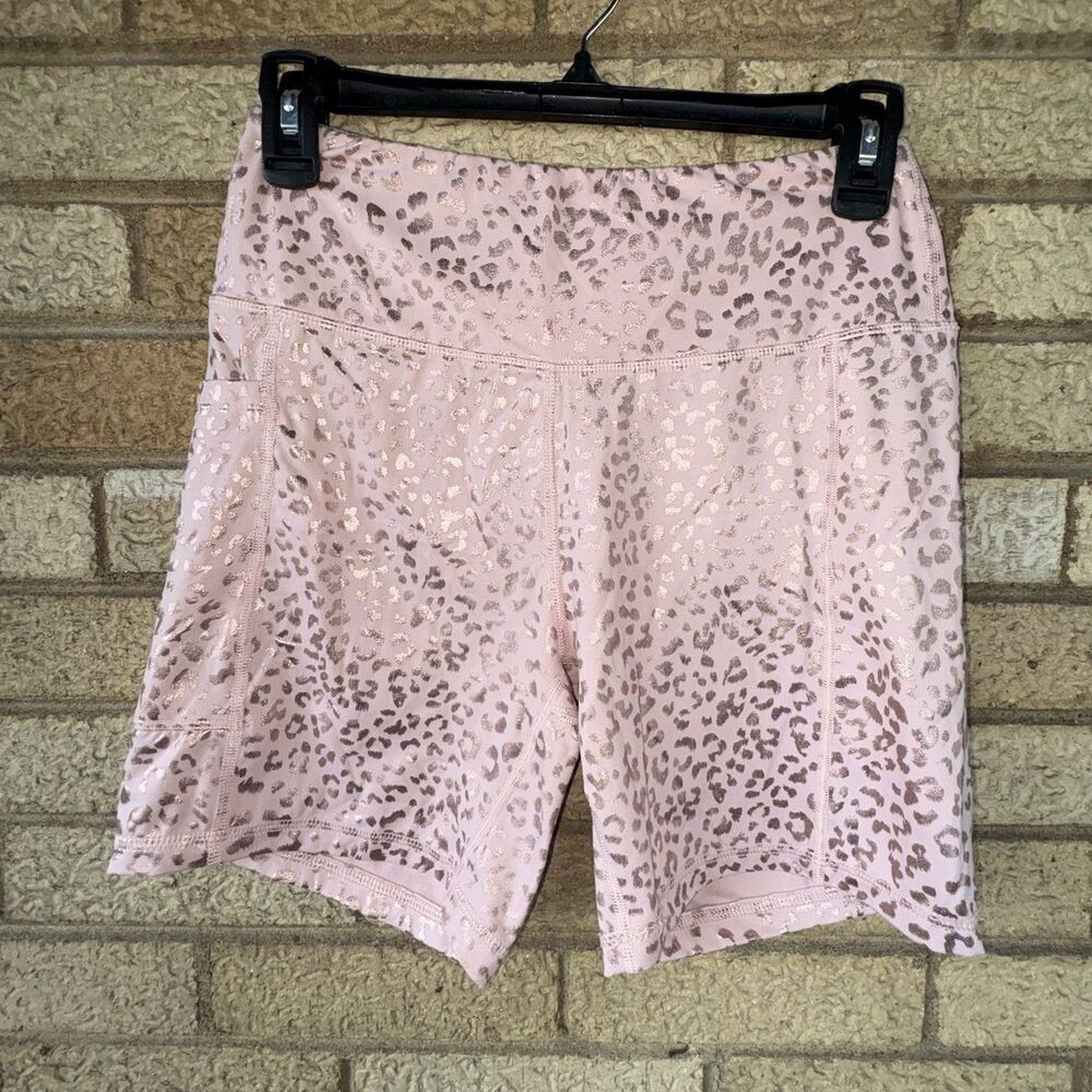 Crane Women’s Baby Pink/Rose Gold Cheetah Print Biker Shorts 5in Inseam